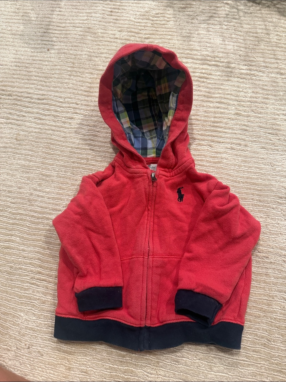 Polo by Ralph Lauren Red Hooded Zip Sweatshirt with Navy Trim